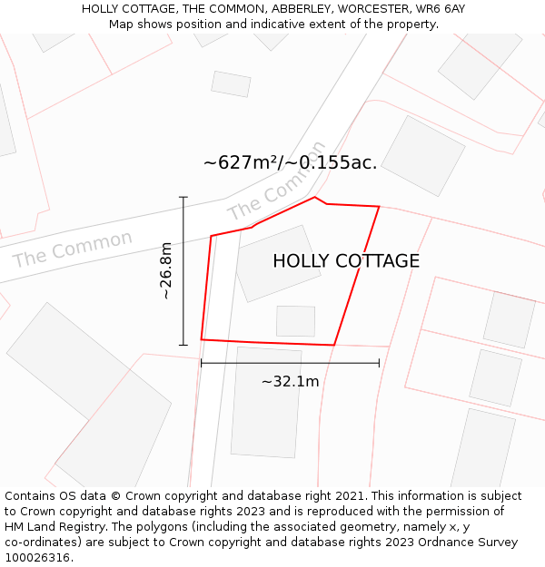 HOLLY COTTAGE, THE COMMON, ABBERLEY, WORCESTER, WR6 6AY: Plot and title map