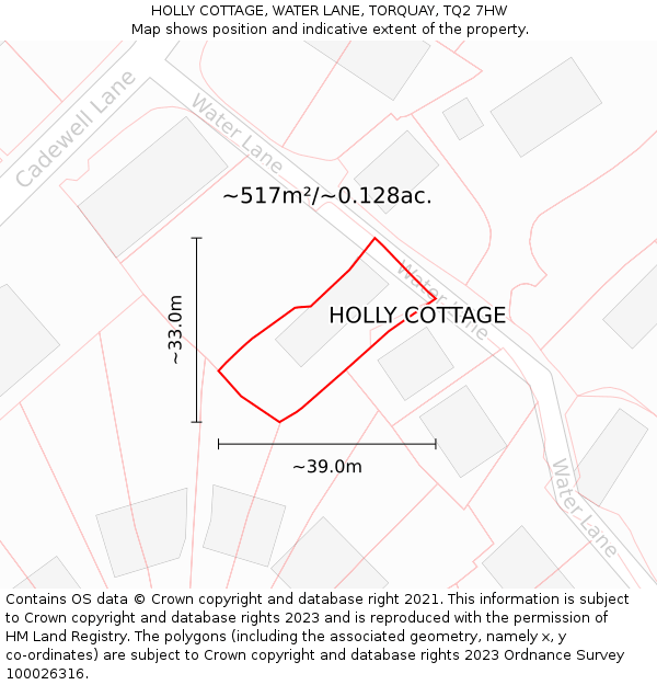HOLLY COTTAGE, WATER LANE, TORQUAY, TQ2 7HW: Plot and title map