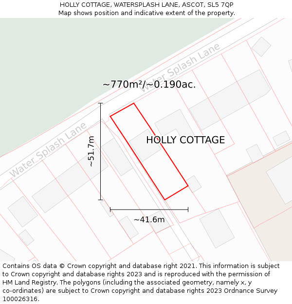 HOLLY COTTAGE, WATERSPLASH LANE, ASCOT, SL5 7QP: Plot and title map