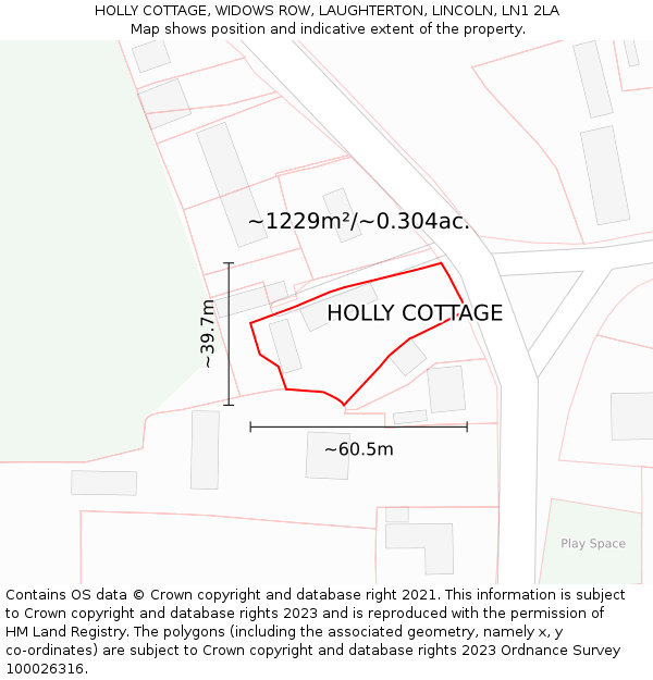 HOLLY COTTAGE, WIDOWS ROW, LAUGHTERTON, LINCOLN, LN1 2LA: Plot and title map