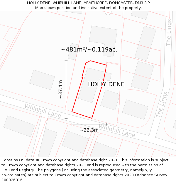 HOLLY DENE, WHIPHILL LANE, ARMTHORPE, DONCASTER, DN3 3JP: Plot and title map