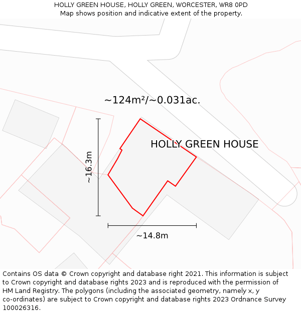 HOLLY GREEN HOUSE, HOLLY GREEN, WORCESTER, WR8 0PD: Plot and title map