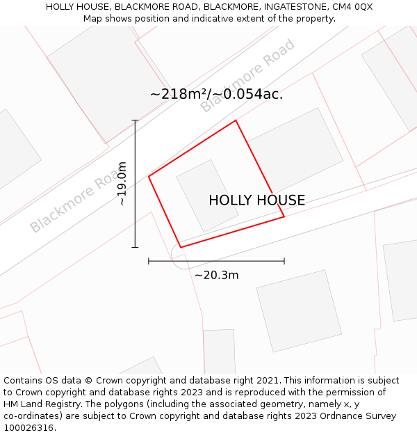 HOLLY HOUSE, BLACKMORE ROAD, BLACKMORE, INGATESTONE, CM4 0QX: Plot and title map