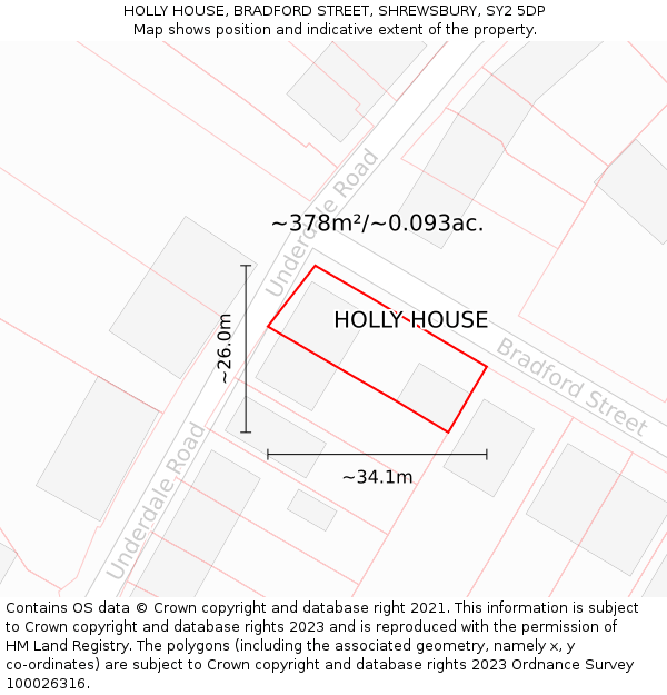 HOLLY HOUSE, BRADFORD STREET, SHREWSBURY, SY2 5DP: Plot and title map