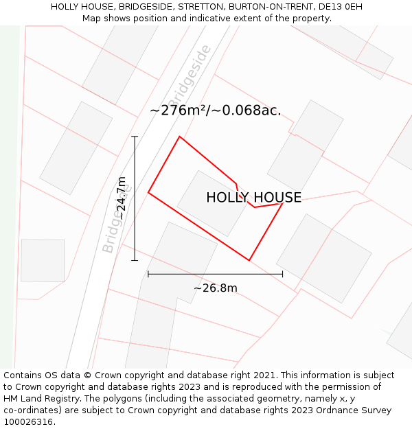 HOLLY HOUSE, BRIDGESIDE, STRETTON, BURTON-ON-TRENT, DE13 0EH: Plot and title map