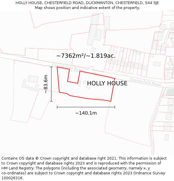 HOLLY HOUSE, CHESTERFIELD ROAD, DUCKMANTON, CHESTERFIELD, S44 5JE: Plot and title map