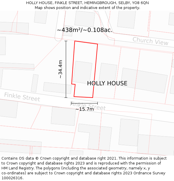 HOLLY HOUSE, FINKLE STREET, HEMINGBROUGH, SELBY, YO8 6QN: Plot and title map