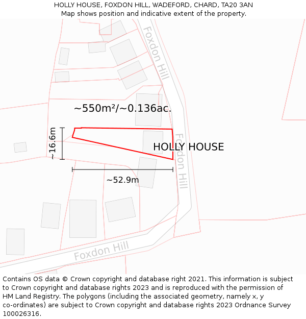 HOLLY HOUSE, FOXDON HILL, WADEFORD, CHARD, TA20 3AN: Plot and title map