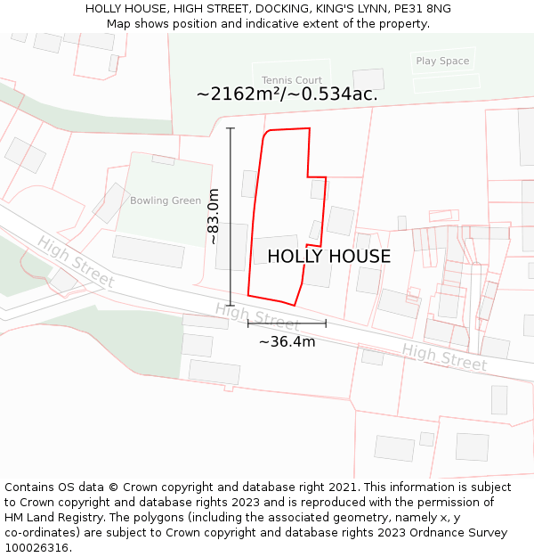 HOLLY HOUSE, HIGH STREET, DOCKING, KING'S LYNN, PE31 8NG: Plot and title map