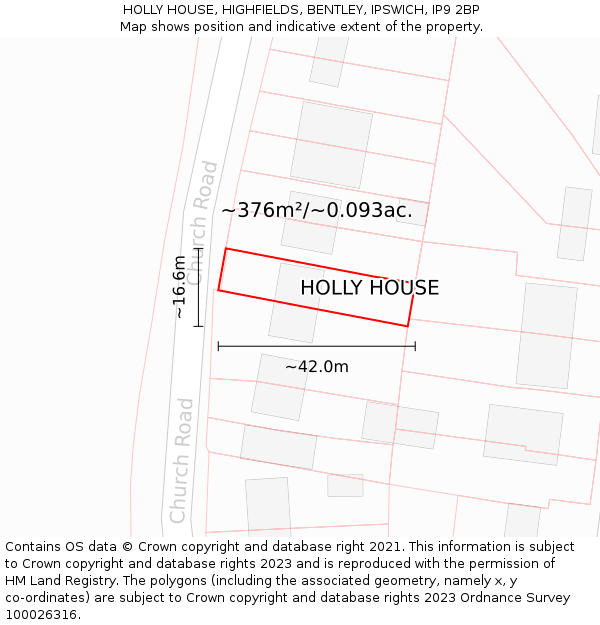 HOLLY HOUSE, HIGHFIELDS, BENTLEY, IPSWICH, IP9 2BP: Plot and title map