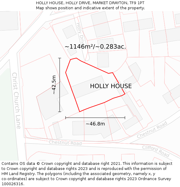 HOLLY HOUSE, HOLLY DRIVE, MARKET DRAYTON, TF9 1PT: Plot and title map