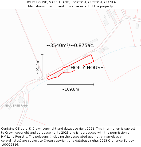 HOLLY HOUSE, MARSH LANE, LONGTON, PRESTON, PR4 5LA: Plot and title map