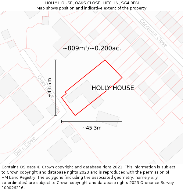 HOLLY HOUSE, OAKS CLOSE, HITCHIN, SG4 9BN: Plot and title map