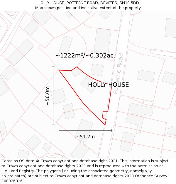 HOLLY HOUSE, POTTERNE ROAD, DEVIZES, SN10 5DD: Plot and title map