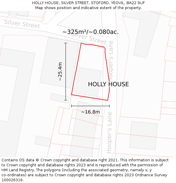 HOLLY HOUSE, SILVER STREET, STOFORD, YEOVIL, BA22 9UF: Plot and title map
