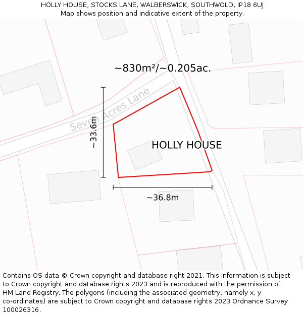 HOLLY HOUSE, STOCKS LANE, WALBERSWICK, SOUTHWOLD, IP18 6UJ: Plot and title map