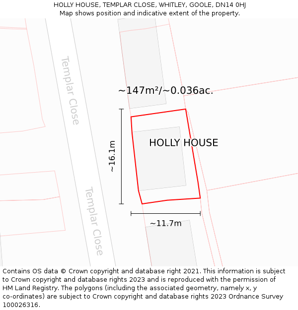 HOLLY HOUSE, TEMPLAR CLOSE, WHITLEY, GOOLE, DN14 0HJ: Plot and title map