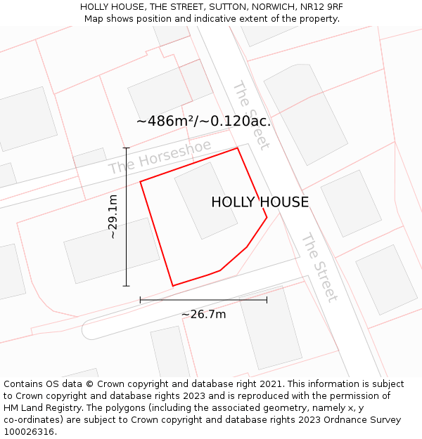 HOLLY HOUSE, THE STREET, SUTTON, NORWICH, NR12 9RF: Plot and title map