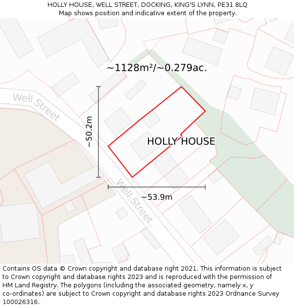 HOLLY HOUSE, WELL STREET, DOCKING, KING'S LYNN, PE31 8LQ: Plot and title map