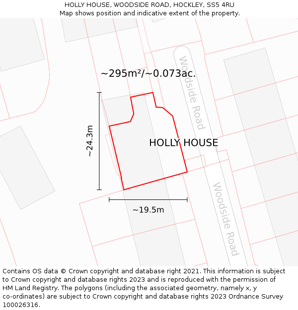 HOLLY HOUSE, WOODSIDE ROAD, HOCKLEY, SS5 4RU: Plot and title map