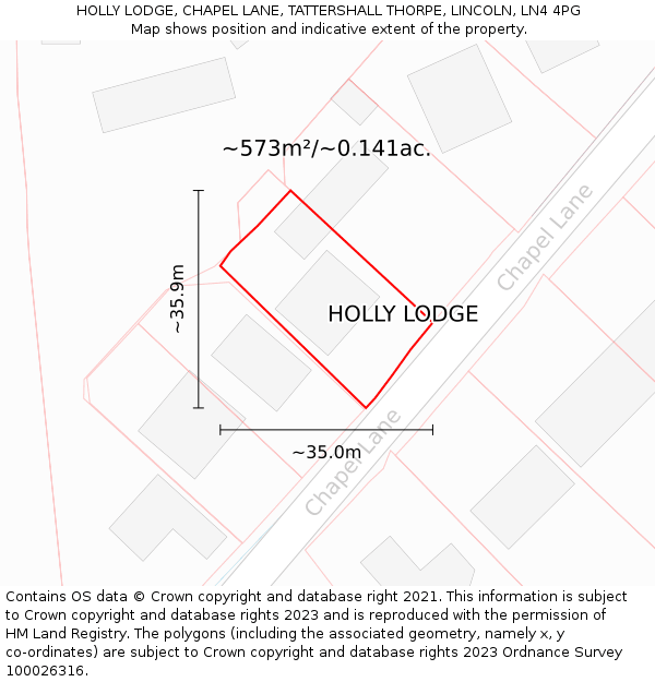HOLLY LODGE, CHAPEL LANE, TATTERSHALL THORPE, LINCOLN, LN4 4PG: Plot and title map