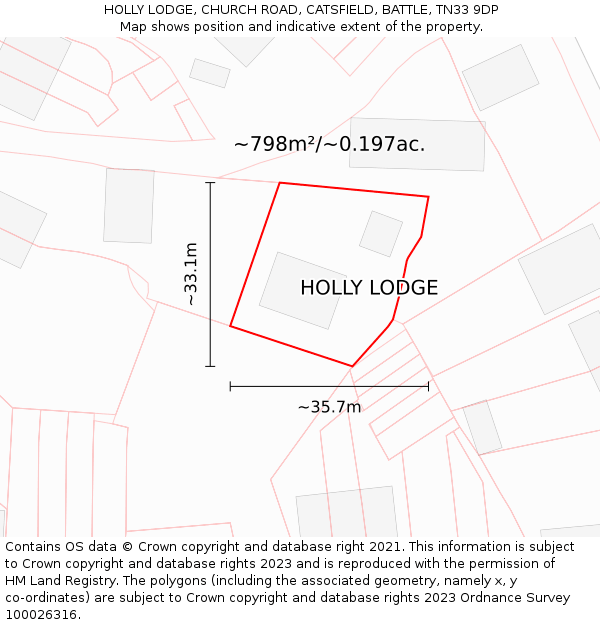 HOLLY LODGE, CHURCH ROAD, CATSFIELD, BATTLE, TN33 9DP: Plot and title map