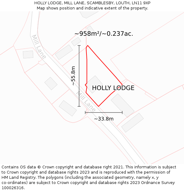 HOLLY LODGE, MILL LANE, SCAMBLESBY, LOUTH, LN11 9XP: Plot and title map