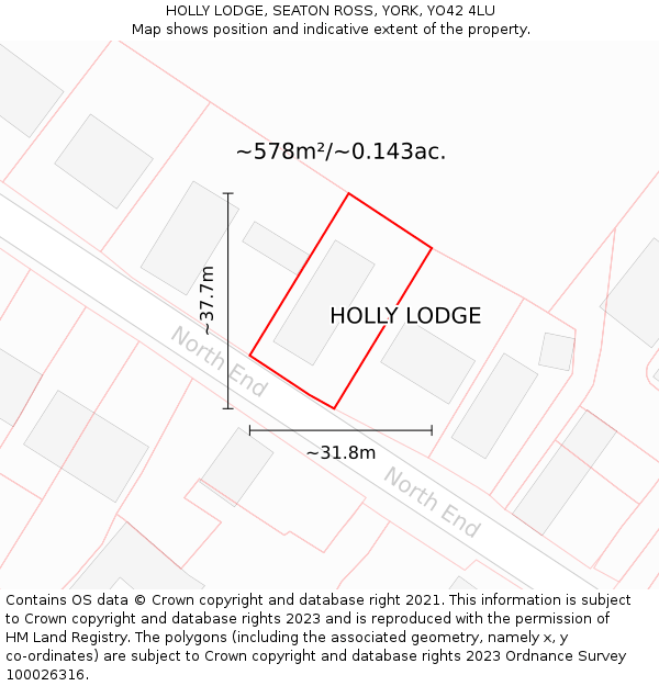 HOLLY LODGE, SEATON ROSS, YORK, YO42 4LU: Plot and title map