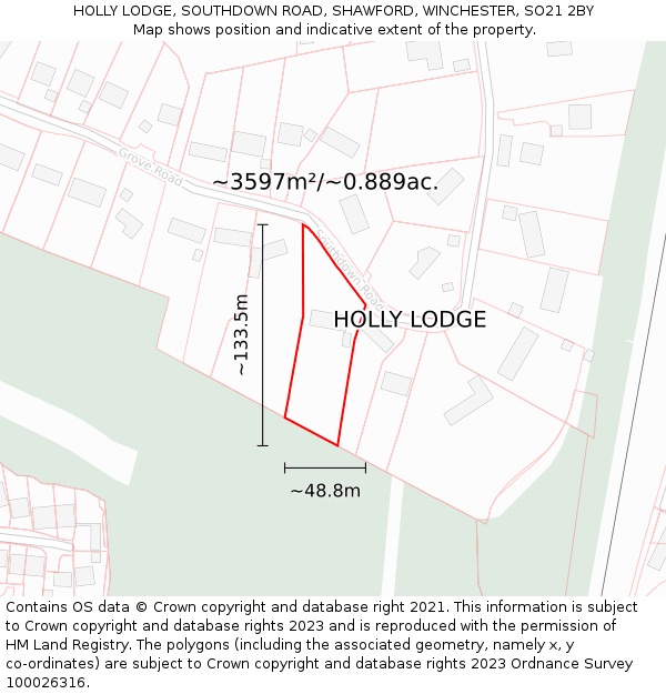 HOLLY LODGE, SOUTHDOWN ROAD, SHAWFORD, WINCHESTER, SO21 2BY: Plot and title map