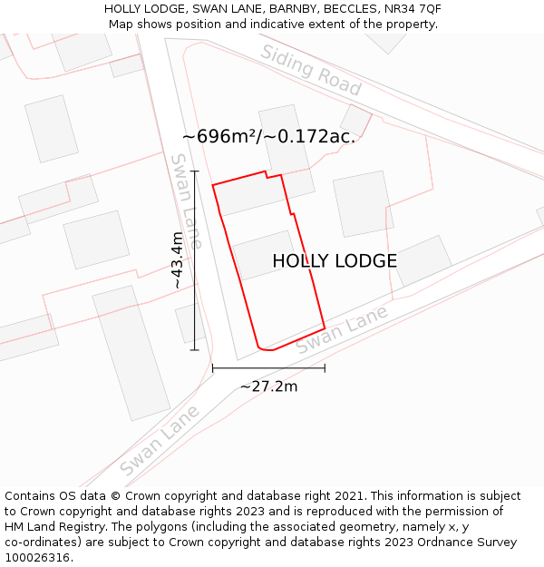 HOLLY LODGE, SWAN LANE, BARNBY, BECCLES, NR34 7QF: Plot and title map