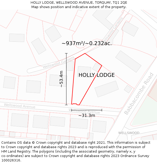 HOLLY LODGE, WELLSWOOD AVENUE, TORQUAY, TQ1 2QE: Plot and title map