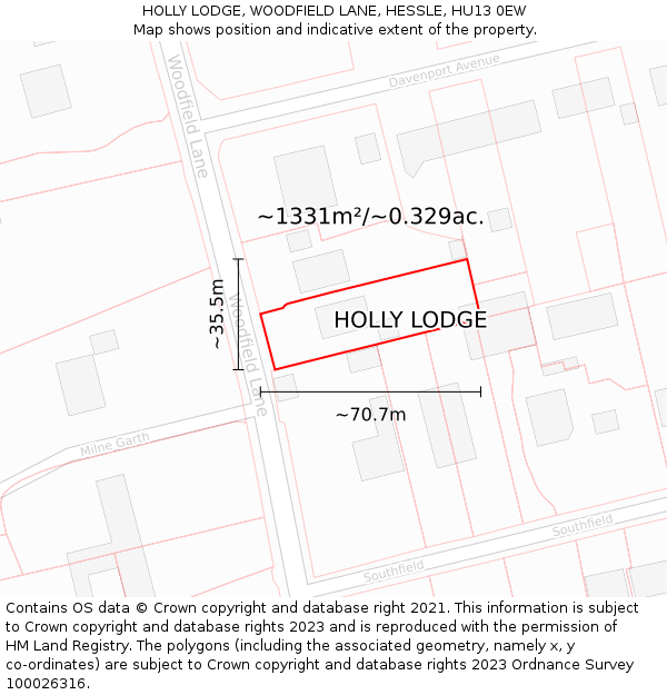 HOLLY LODGE, WOODFIELD LANE, HESSLE, HU13 0EW: Plot and title map