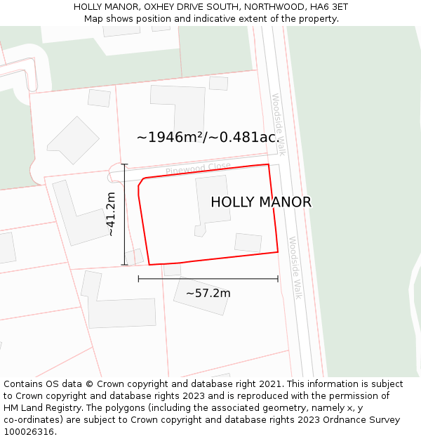 HOLLY MANOR, OXHEY DRIVE SOUTH, NORTHWOOD, HA6 3ET: Plot and title map