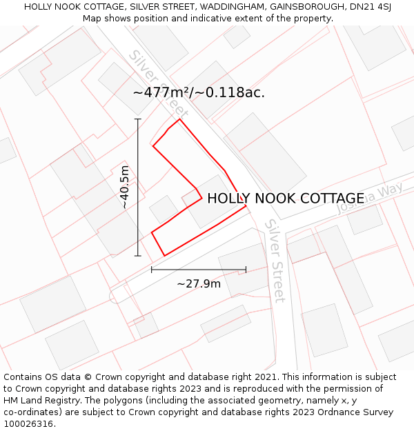 HOLLY NOOK COTTAGE, SILVER STREET, WADDINGHAM, GAINSBOROUGH, DN21 4SJ: Plot and title map