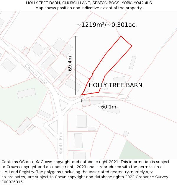 HOLLY TREE BARN, CHURCH LANE, SEATON ROSS, YORK, YO42 4LS: Plot and title map