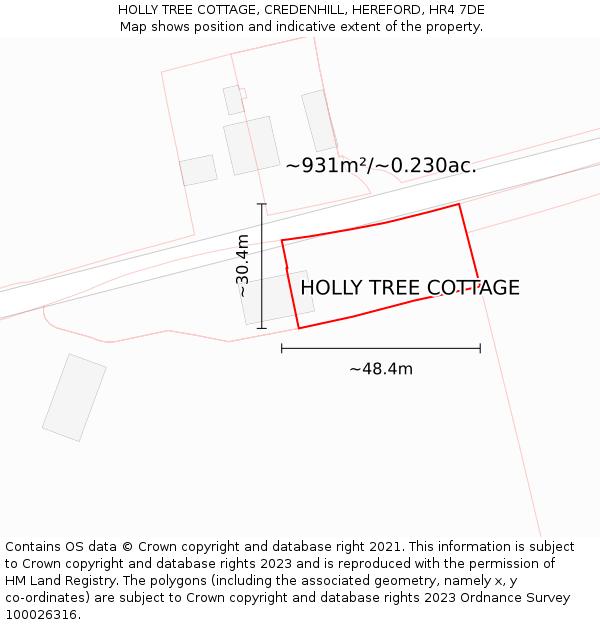 HOLLY TREE COTTAGE, CREDENHILL, HEREFORD, HR4 7DE: Plot and title map