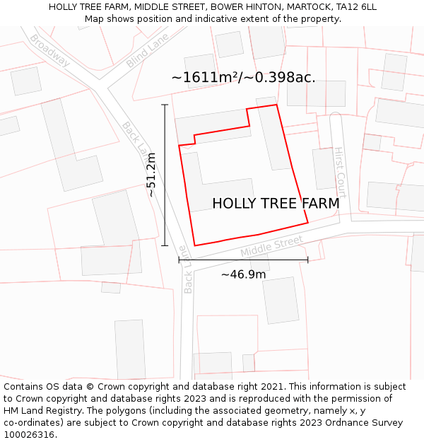 HOLLY TREE FARM, MIDDLE STREET, BOWER HINTON, MARTOCK, TA12 6LL: Plot and title map