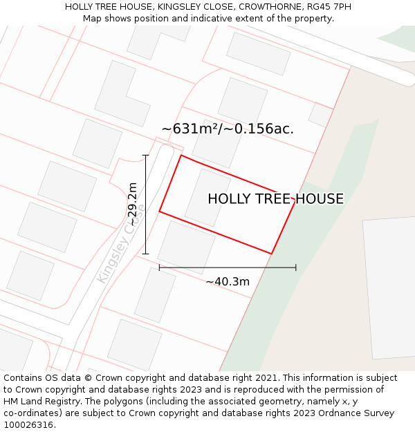 HOLLY TREE HOUSE, KINGSLEY CLOSE, CROWTHORNE, RG45 7PH: Plot and title map