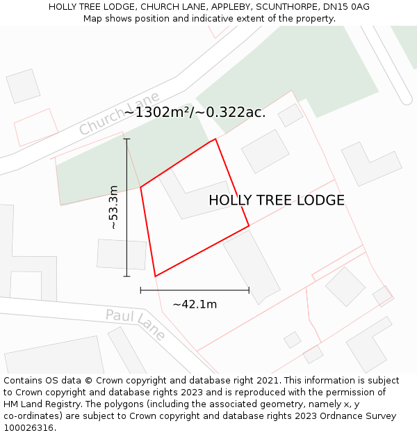 HOLLY TREE LODGE, CHURCH LANE, APPLEBY, SCUNTHORPE, DN15 0AG: Plot and title map