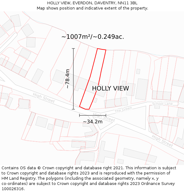HOLLY VIEW, EVERDON, DAVENTRY, NN11 3BL: Plot and title map
