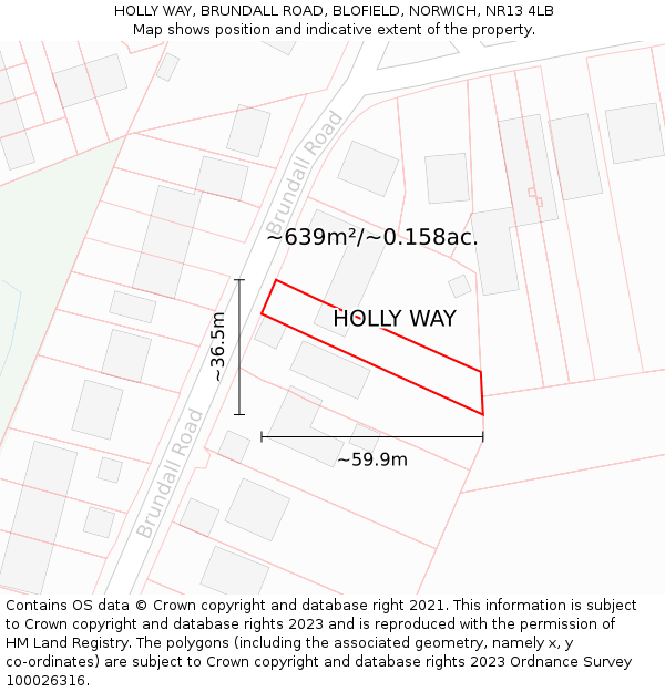 HOLLY WAY, BRUNDALL ROAD, BLOFIELD, NORWICH, NR13 4LB: Plot and title map