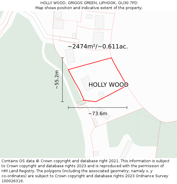 HOLLY WOOD, GRIGGS GREEN, LIPHOOK, GU30 7PD: Plot and title map