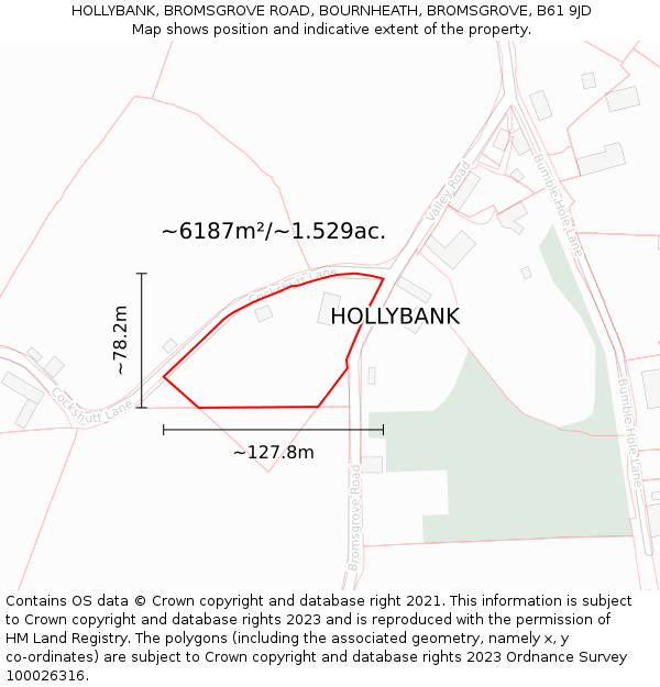 HOLLYBANK, BROMSGROVE ROAD, BOURNHEATH, BROMSGROVE, B61 9JD: Plot and title map