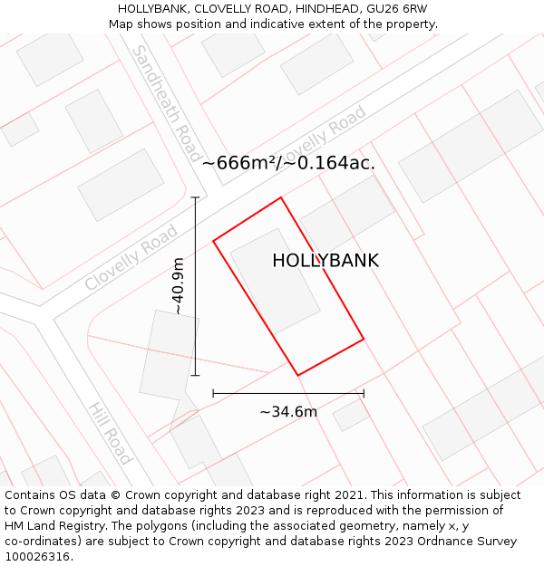 HOLLYBANK, CLOVELLY ROAD, HINDHEAD, GU26 6RW: Plot and title map