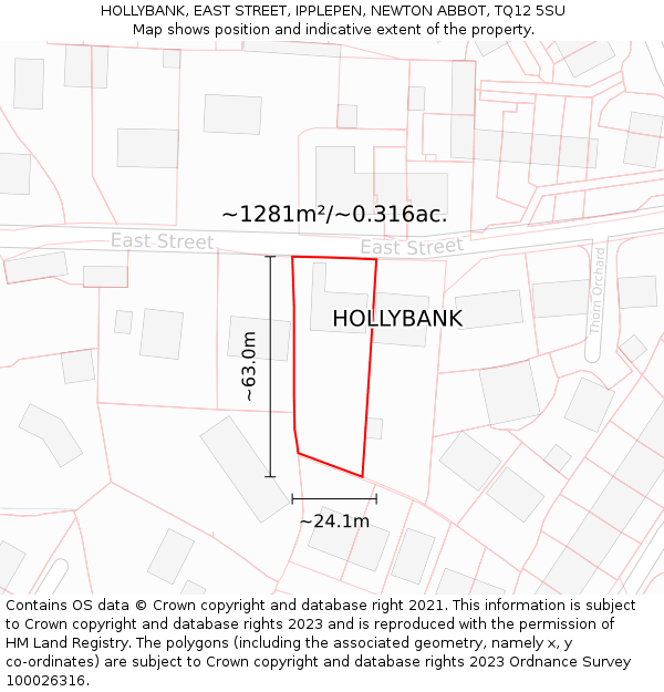 HOLLYBANK, EAST STREET, IPPLEPEN, NEWTON ABBOT, TQ12 5SU: Plot and title map