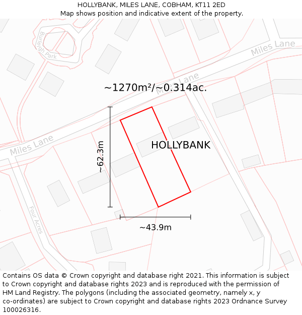 HOLLYBANK, MILES LANE, COBHAM, KT11 2ED: Plot and title map