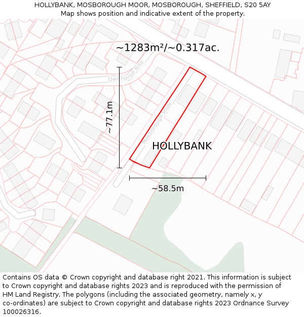 HOLLYBANK, MOSBOROUGH MOOR, MOSBOROUGH, SHEFFIELD, S20 5AY: Plot and title map