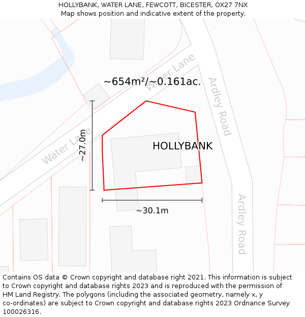 HOLLYBANK, WATER LANE, FEWCOTT, BICESTER, OX27 7NX: Plot and title map