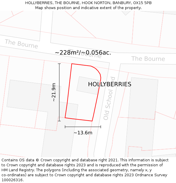 HOLLYBERRIES, THE BOURNE, HOOK NORTON, BANBURY, OX15 5PB: Plot and title map
