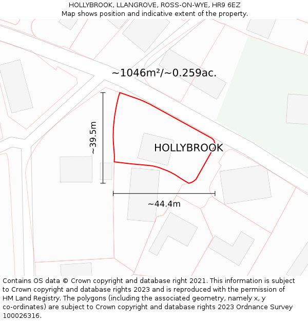 HOLLYBROOK, LLANGROVE, ROSS-ON-WYE, HR9 6EZ: Plot and title map